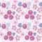 Seamless pattern, blueberry berries and leaves with flowers