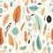 Seamless pattern of a bohemian-inspired repeating background with dreamcatcher elements and feathers