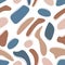 Seamless pattern in boho scandinavian manimal style with abstract shape figures. Warm palette terracotta, blue, beige. Textile,