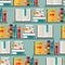 Seamless pattern with books on bookshelves in flat