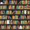 Seamless pattern with books on bookshelves. Flat design. Library, bookstore