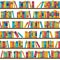 Seamless pattern with books on bookshelves. Library, bookstore. Flat design