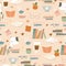 Seamless pattern with Books, Cups and Eyeglasses. Autumn Mood