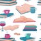 Seamless pattern with books, cups and wine glasses