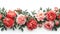 a seamless pattern of a border adorned with lush red peonies against a pristine white background, offering ample empty