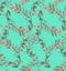 Seamless pattern with botanical, branches on polka dots for textile print, wallpaper.