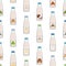 Seamless pattern of bottles with plant based milk