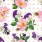 Seamless pattern, bouquet of roses and forget-me-n