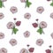 Seamless pattern of bouquets and flowers of daisy, chamomile, clover.