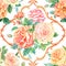 Seamless pattern of bouquets of roses and baroque pattern