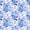 Seamless pattern of bouquets of roses and baroque pattern in blue tones