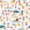 Seamless pattern. Boys and girls in summer clothes and swimsuits