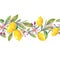 Seamless pattern branch lemon tree in watercolor style