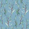 Seamless pattern of branches with narrow long leaves on a grey background. graphic drawing