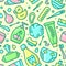 Seamless pattern with bright baby hygiene accessories