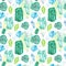 Seamless pattern with bright hand painted watercolor crystals and gems.