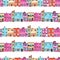 Seamless pattern with bright hand painted watercolor cute houses