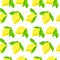 Seamless pattern of bright lemons, hand-drawn elements. Summer. Yellow lemons with leaves on white background. Suitable