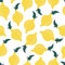 Seamless pattern with bright lemons, tropical print. Bright flat vector illustration. can be used for print, textile, background