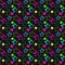 Seamless pattern with bright multi-colored stars on black background