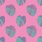 Seamless pattern of bright neon teal colored tropical Swiss Cheese Windowleaf Monstera Deliciosa plant leaves on pink background