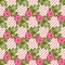 Seamless pattern of bright pink-purple flowers of wild rose and leaves, on a coral-white background with a slanting strip, vector