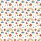 Seamless pattern with bright rainbows, strawberries and stars.