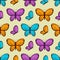 Seamless pattern. A bright spring pattern with the image of butterflies of different colors. Bright butterflies, pattern