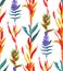 Seamless pattern with bright tropics in vertical colors on a light background, painted with gouache