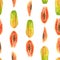 Seamless pattern of bright  watercolor papaya. Isolated colorful illustration on white. Hand painted fruits