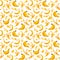 Seamless pattern with bright yellow spots and hand-drawn bananas with high details in a realistic style.