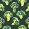 Seamless pattern with broccoli. Watercolor illustration. Food background.