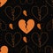 Seamless pattern of broken hearts painted on grunge cement wall. background with flame sparks - love concept