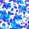 Seamless pattern with brush flowers and leaf. Blue watercolor color on white background. Hand painted grange texture