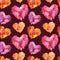 Seamless pattern with brush strokes and blots in heart shapes