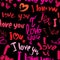 Seamless pattern with brush strokes and scribbles, hearts, words