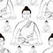 Seamless pattern Buddha sitting in the lotus Indian meditation c