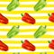 Seamless pattern with Bulgarian pepper. Watercolor bell papper on stripe background.