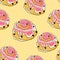 seamless pattern bun is a sweet raisin and icing. vector illustration