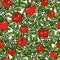 Seamless Pattern of Bunch Cherry Tomatoes on a Branch With Leaves. Botanical Gardening Illustration. Ketchup Logo or Vegetable Sal