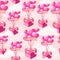 Seamless pattern bunch pink heart-shaped balloons with gift box for Valentines Day.