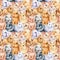 Seamless pattern with bunnies , animal background, watercolor painting