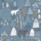 Seamless pattern with bunny,polar bear, forest elements and hand drawn shapes. Childish texture. Great for fabric, textile Vector