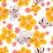 Seamless pattern with butterflies. Background with flying beautiful butterfy and flowers.