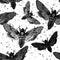 Seamless pattern. Butterfly Acherontia atropos dead head, adam's head. Black and white graphics handmade. Pattern