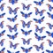 Seamless pattern with butterfly cicadas sketch, lilac blue navy orange isolated on white background. simple art. Can be used for