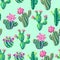 Seamless pattern with cacti and flowers.