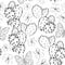 Seamless pattern cactus with flowers butterflies sketch, black contour isolated on white background. simple ornament, Can be used