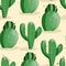 Seamless pattern with cactus with thorns, succulent on color background. Vector drawing illustration for icon, game