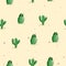 Seamless pattern with cactus with thorns, succulent on color background. Vector drawing illustration for icon, game